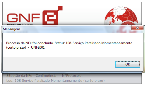 Tela 130 DPEC gerado com sucesso no diretório selecionado Após o arquivo gerado com sucesso é informado ao usuário que o Processo da NF-e está Paralisado Momentaneamente, devido a SEFAZ estar sem