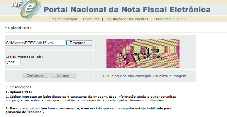 Tela 133 Busca pelo arquivo gerado no momento do DPEC