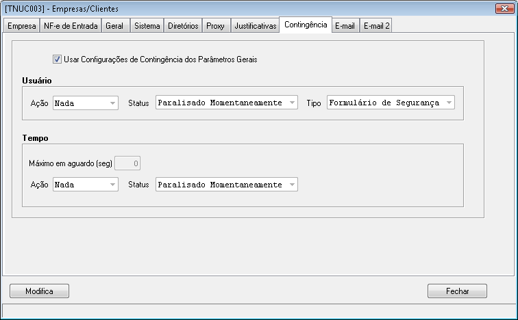 Tela 59 Empresas/Clientes Contingência No cadastro de empresas do GNF-e é possível configurar os dados de e-mail, para