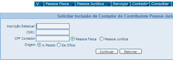 Figura 2 Tela Solicitação de Exclusão de Contador No momento da homologação deverá ser apresentado pelo contador o Recibo de devolução dos documentos para o contribuinte ou Termo de Fiel Depositário;