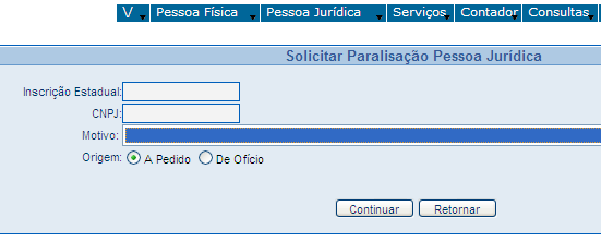 Figura 24 Tela Solicitação de Alteração Pessoa Jurídica DIGITAR: Inscrição Estadual e CNPJ da Pessoa Jurídica; Clicar em continuar; Os campos virão carregados com os dados cadastrais do contribuinte;