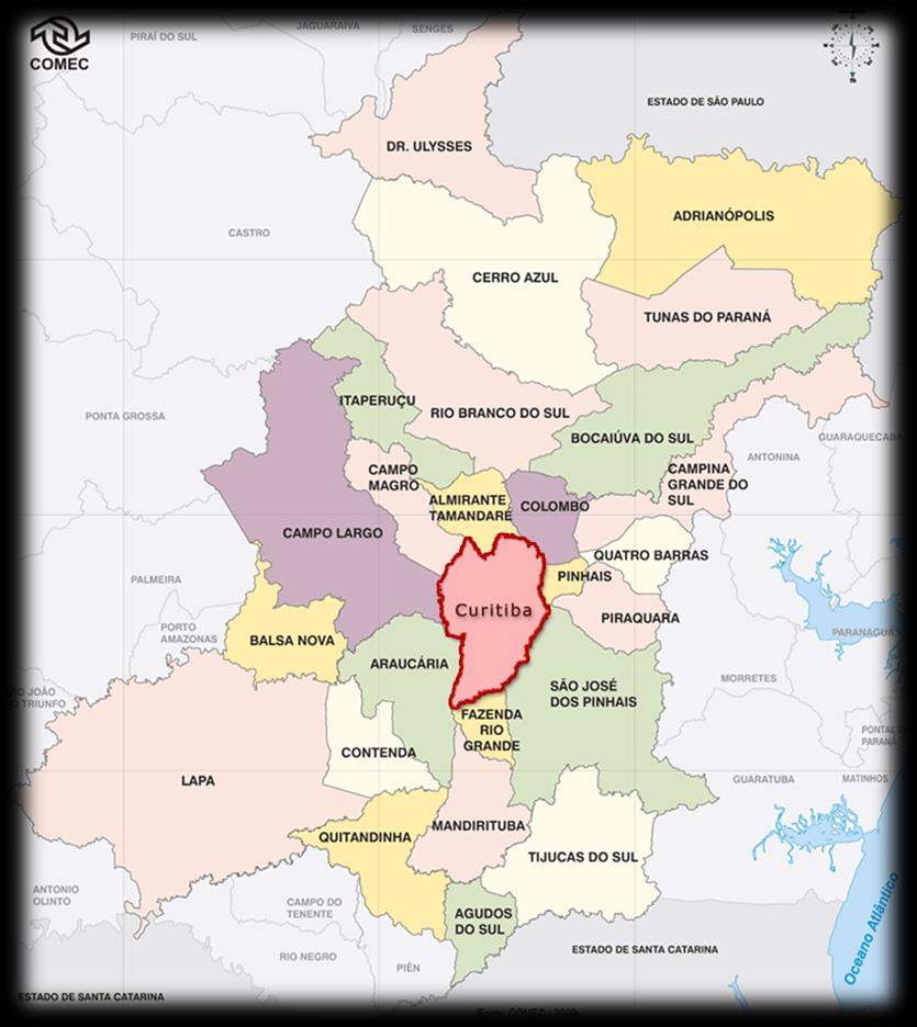 Constituída por 29 municípios, a RMC é a oitava região metropolitana mais populosa do Brasil, com 3.223.836 habitantes, e concentra 30.