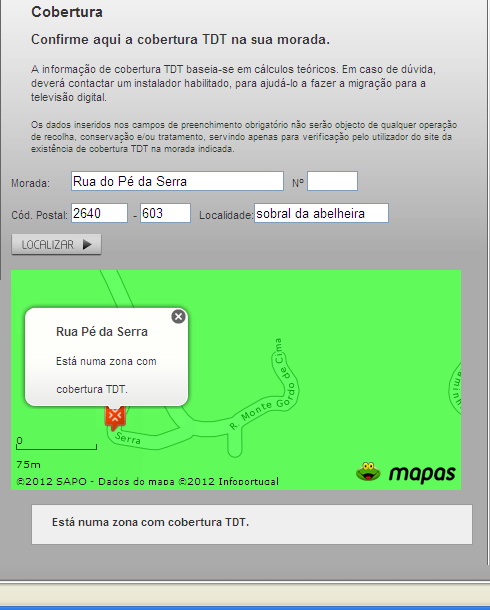 6.1 Mapas de previsão de cobertura, disponibilizados no sítio: TDT, da PT Comunicações Os mapas de previsão de cobertura disponibilizados pela PT Comunicações, no sítio web: http://tdt.telecom.