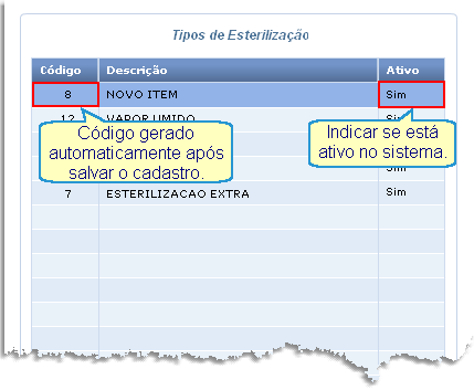 1.3.4 Tipo de Esterilização ACESSO RÁPIDO Cadastrando os Tipo de Esterilização 1. OBJETIVO DA TELA Efetuar o cadastro dos tipos de esterilizações no sistema.