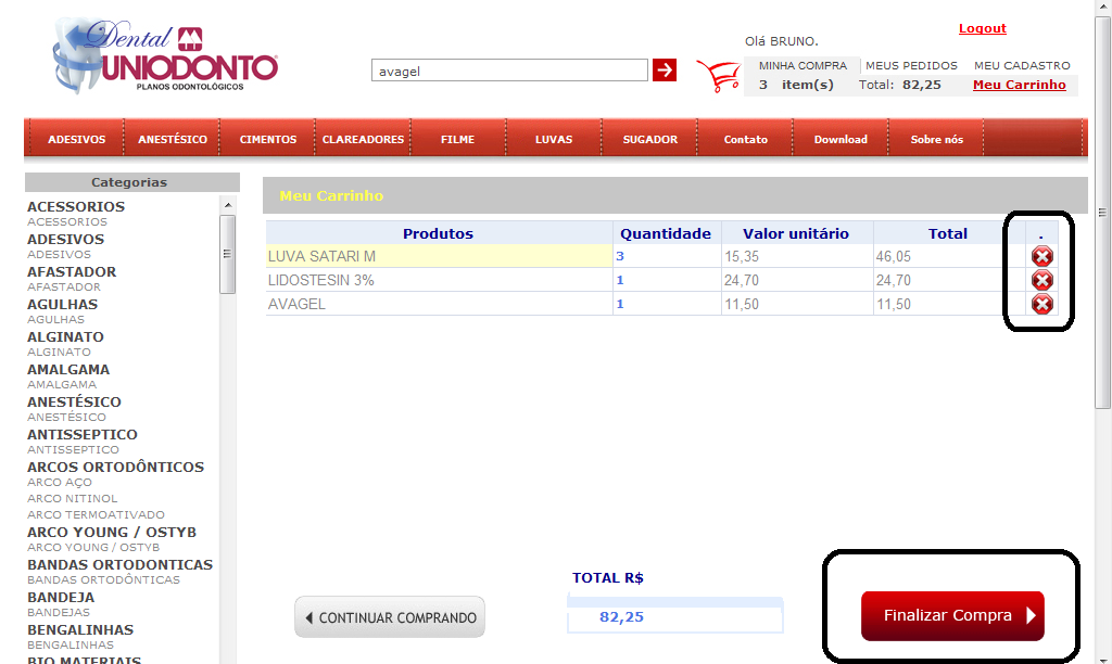 3- Depois de localizado o produto clique nele. Para confirmar basta especificar a quantidade e clicar em comprar. - Para continuar comprando, faça uma nova pesquisa e repita o processo de confirmação.