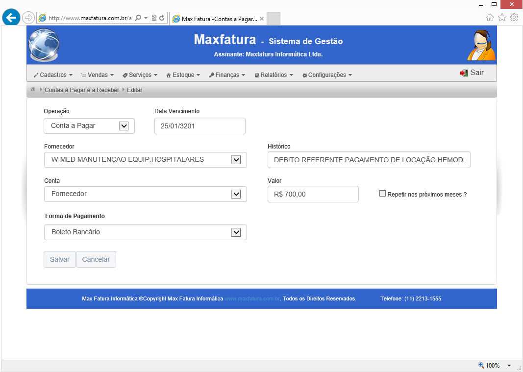 11 Contas a Pagar e a Receber A. O contas a pagar, receberá lançamentos das vendas, dos serviços e das compras. B. Lançamento avulso também poderá ser feito. C.