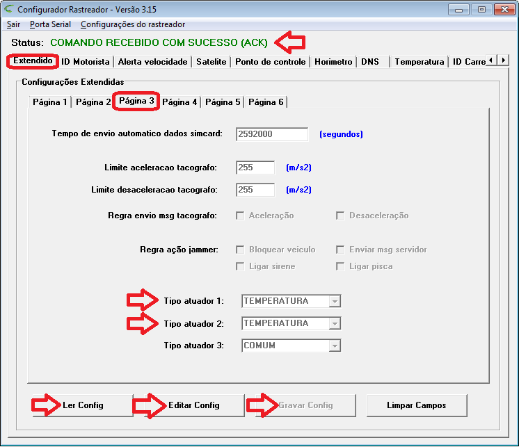 3. Selecione a aba extendido Em configuração extendidas selecione a aba página 3. Clique no botão ler config.