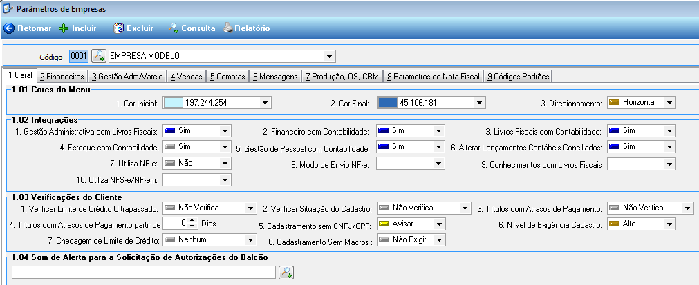 2.8 PARÂMETROS DA EMPRESA F9 Para acessar a tela das configurações do sistema, Parâmetros da Empresa, seguir as orientações da Figura 21. Figura 21 menu para Parâmetros da Empresa.