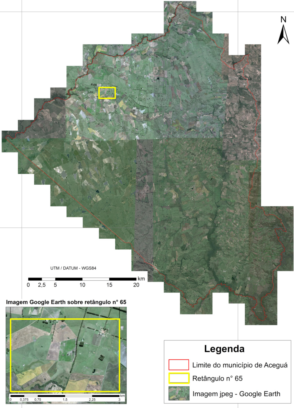 Resultados Obteve-se como resultado um mosaico semicontrolado do Município de Aceguá -RS(Figura 7), no qual observa-se facilmente o uso e a cobertura das terras, em especial a floresta ciliar, rede