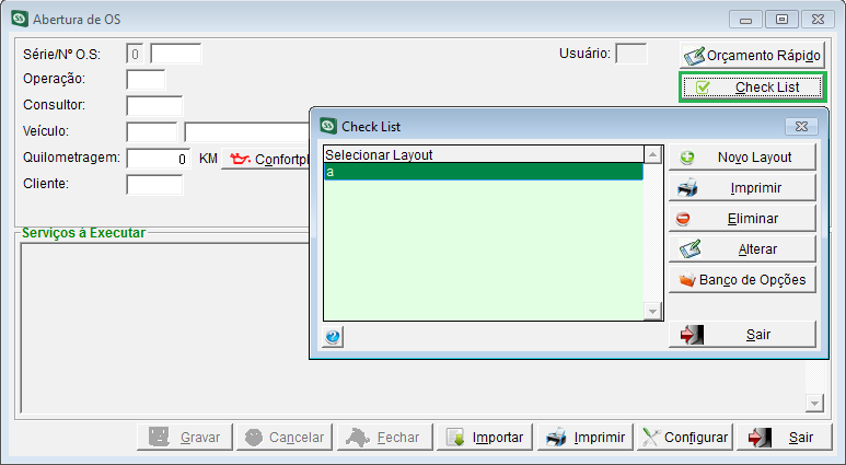 REA SSPlus 8.0 17 Para a criação de um novo layout (pressionando o botão Novo layout), é obrigatório informar pelo menos um título para o mesmo. Figura 11 Abertura de O.S., Check List 83019 - Ao faturar O.