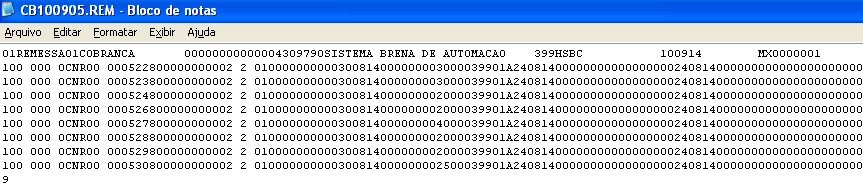 Sistema Brena de Automação Comercial 38 O layout do arquivo segue padronização estabelecida pelo CNAB (Centro Nacional de Automação Bancária), órgão técnico da FEBRABAN (Federação Brasileira de