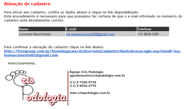 Os dados do seu cadastro serão carregados, e o site exibirá a seguinte mensagem na tela: Por uma questão de segurança, antes de conseguir acessar o site com seu usuário, você precisará ativá-lo,