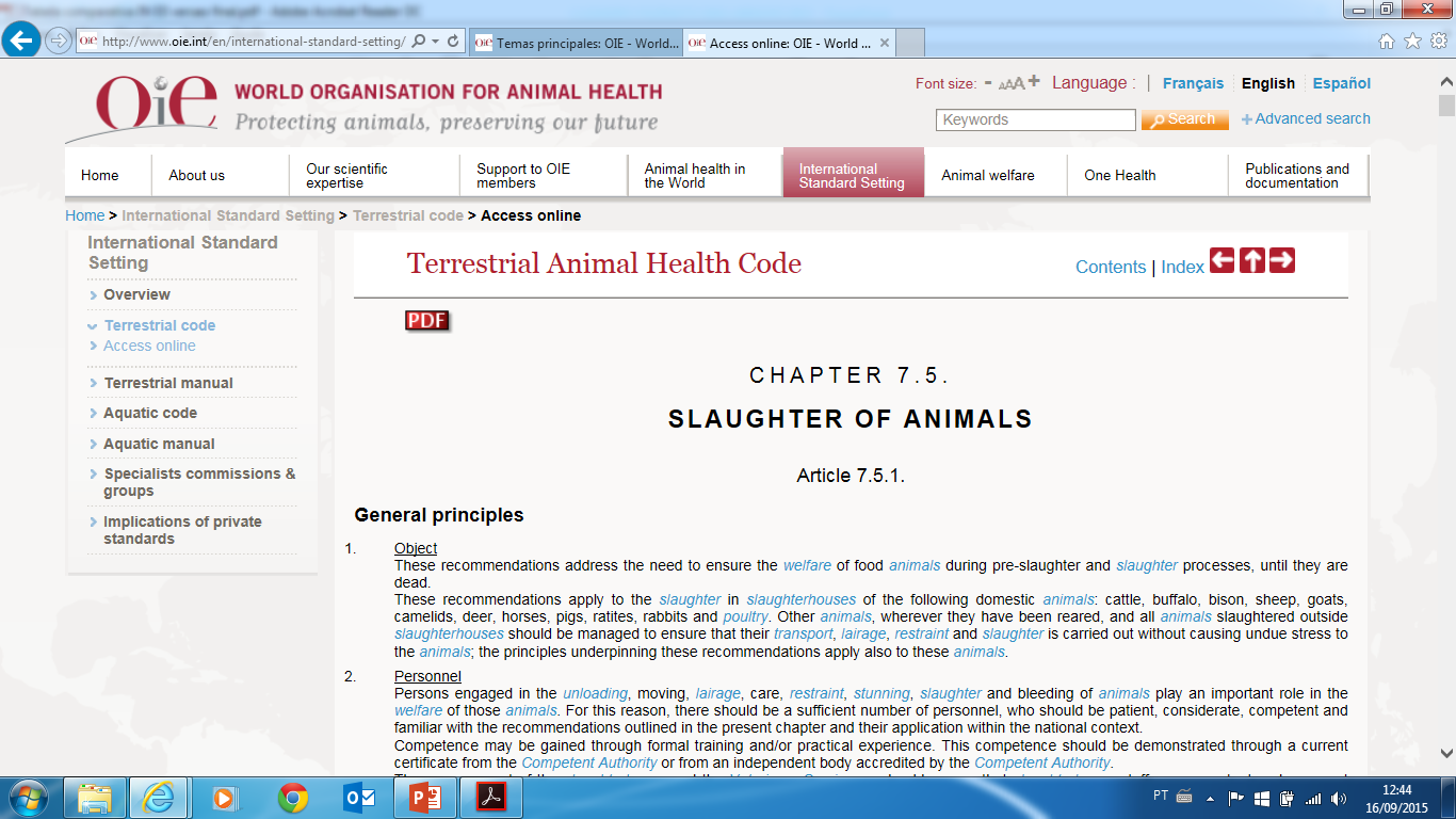 Seguir diretrizes do código de Saúde para Animais Terrestres da