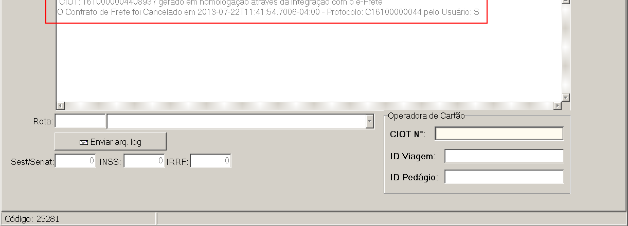 6.6.3 Após o Cancelamento será gravado na aba 4.