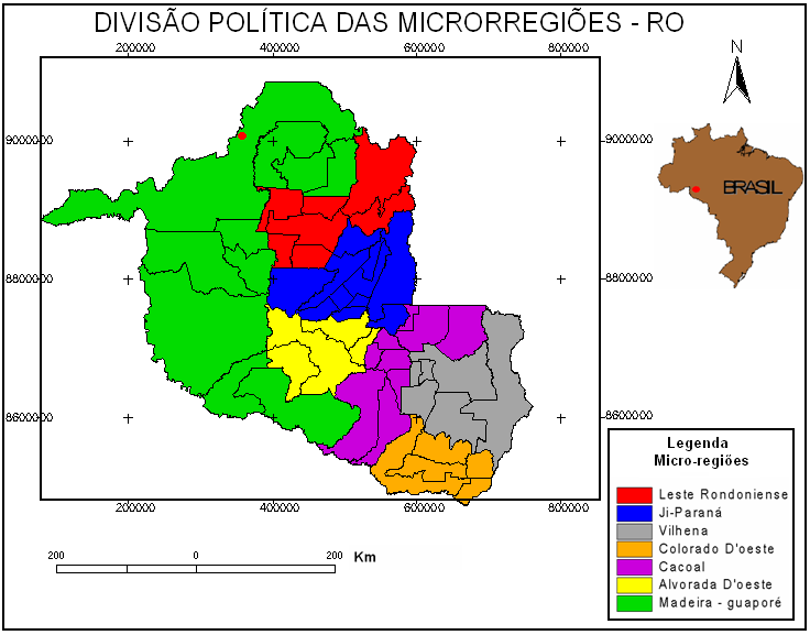 Mapa 1 - Divisão das microrregiões do estado de Rondônia. Fonte: RONDÔNIA, 2002. Organização: Salem Santos.