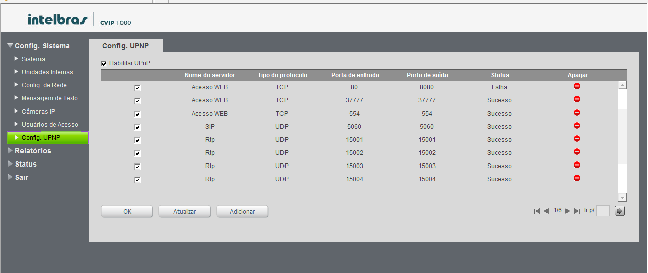 7.8. Usuários de acesso: Sessão para configuração dos usuários de acesso a interface web de configuração, existem 2 níveis de acesso: Administrador: Nível com acesso total a todas as configurações do