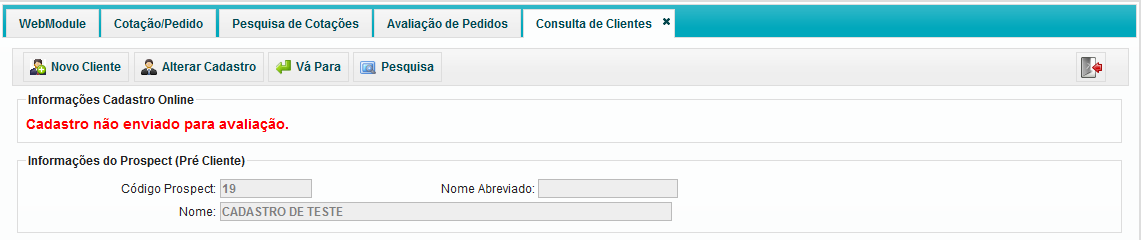 Manual do Representante 31 Para concluir o Cadastro do Cliente clique nos botões em destaque. Clique AQUI para alterar o cadastro do cliente e envia-lo para avaliação.