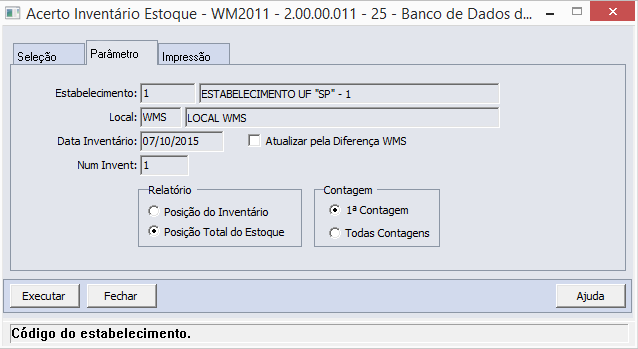 o Posição do Inventário Lista os itens lidos no inventário e os compara com o estoque do ERP Datasul.