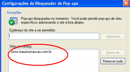 Após isso o site será relacionado na lista de sites permitidos.