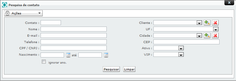 2.3 Pesquisa de contatos O terceiro botão Pesquisa de Contatos permite ao colaborador fazer o filtro dos contatos cadastrados na ferramenta. 2.