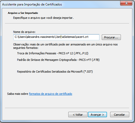 No Windows 7, este arquivo fica localizado no diretório: C:\Users\seu_usuario\.
