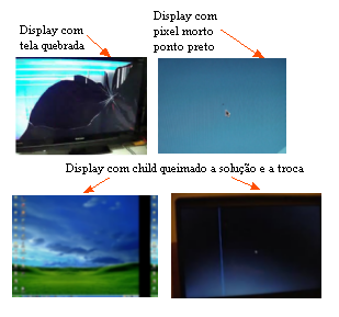 DEFEITOS NO DISPLAY LCD Normalmente são falhas que exigem a troca completa do display.