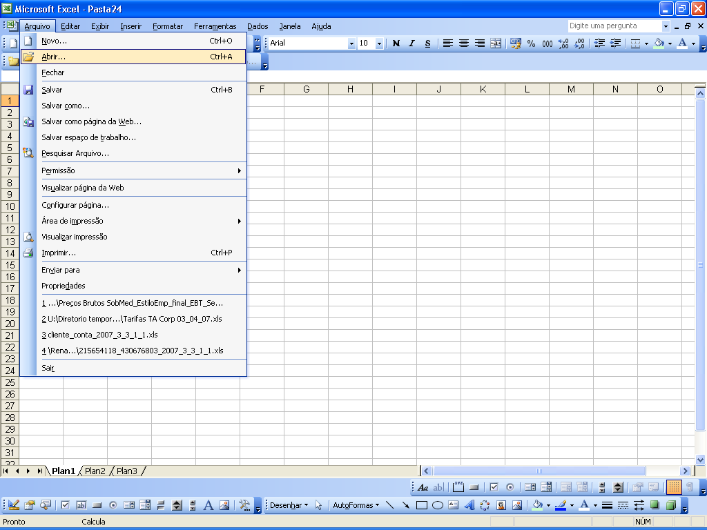Abra o programa Excel, selecione opção