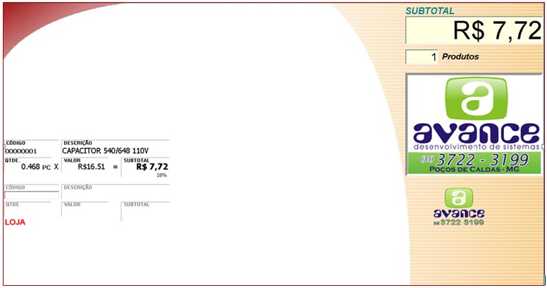 Figura 1 - Exemplo de quantidade lançada referente à 468 gramas no pdv, após seu lançamento digite o código do item.