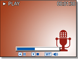 Gravação de clipes de áudio 1. Ligar a alimentação e colocar a máquina no modo REC Voz. 2. Pressionar o botão do obturador para iniciar a gravação.
