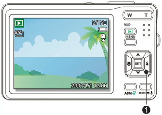 Reproduzir Reproduzir imagens 1. Ligar a alimentação e ajustar a máquina no modo REPRODUZIR. A última imagem gravada aparece no mostrador LCD.