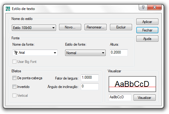 A seção Nome do estilo exibe nomes de estilos de texto, adiciona novos estilos, renomeia e exclui estilos existentes.