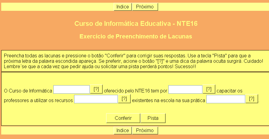 Exemplo de um exercício criado