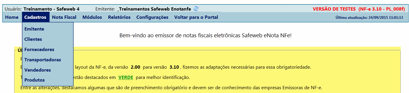 Os cadastros não são obrigatórios, mas auxiliam no preenchimento da nota, buscando automaticamente os dados e completando os campos do sistema Uma experiência interessante para você dominar o uso do