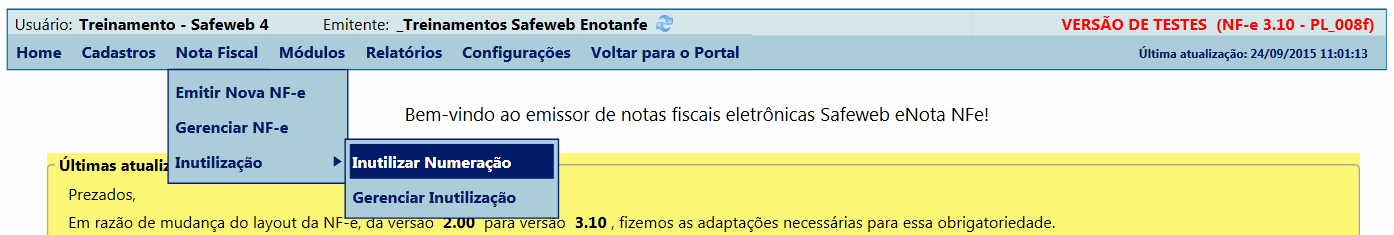 Clique e selecione a faixa de números que serão inutilizados O sistema identificará