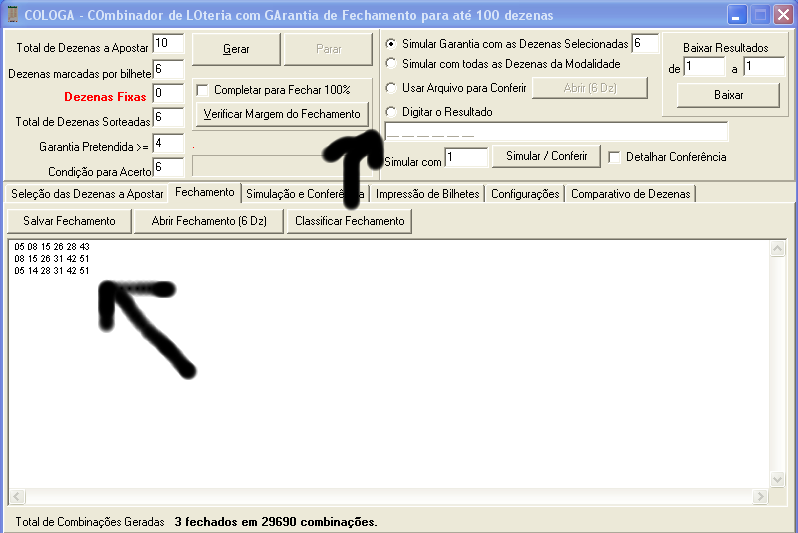 Observe que eu gerei 3 volantes agora é so conferir para isso clique em DIGITAR RESULTADO e adicione 6 números dos que você marcou no volante pode ser qualquer um desde que seja 6 dos que você marcou