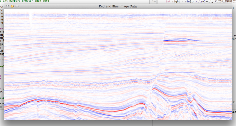 Figura 3: Imagem dos dados interpolados representados em tons de vermelho, branco e azul. Apesar de se ter obtido uma imagem que gere uma melhor visualização.