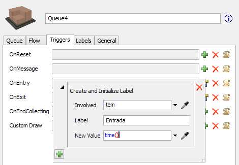 fila numa label dentro do item. Para isto, vá nas propriedades da Fila (Queue)>Triggers>On Entry e selecione a opção Create and Initialize Label.