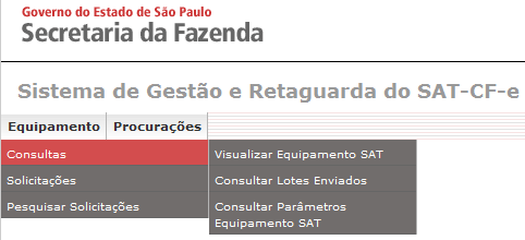 2 Visualizar Equipamento SAT Descrição: permite consultar dados cadastrais do equipamento SAT, o histórico de situações como p.ex., vinculado ao contribuinte, desativado, etc.