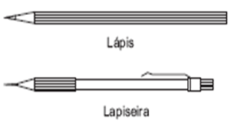 Lápis ou Lapiseira Preferencialmente utilizam-se lapiseiras pois é mais pratica, visto que, com ela o afiamento da mina é desnecessário economizando tempo e garantindo um traçado mais