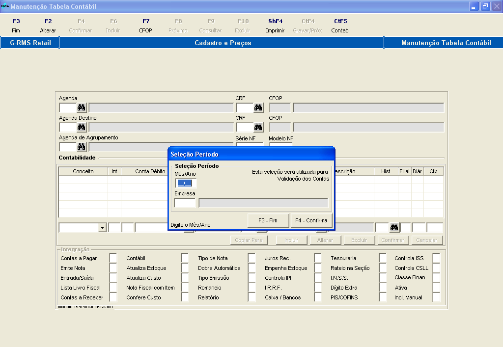 A integração com a contabilidade deve ser feita após a atualização de todos os registros nos módulos de origem das informações.