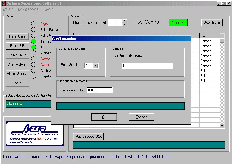 TELA CONFIGURAÇÃO COMUNICAÇÃO: a) Campo Porta Serial: Caso o computador esteja ligado a central por meio de porta serial, configura a porta de comunicação COM