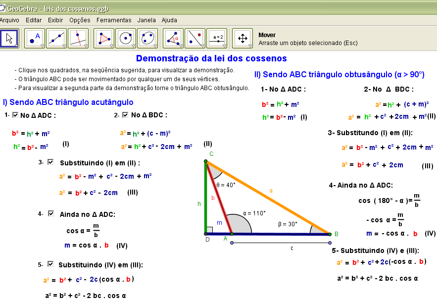 Demonstração da lei dos cossenos, triângulo obtusângulo. Fonte: http://www.es.iff.edu.