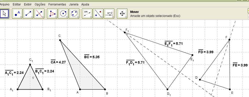 71 Desenhar um representante geométrico chamado triângulo isósceles com o software GeoGebra: uma opção prática é usar a ferramenta polígono, clicar na janela gráfica, criando um ponto (A), crie mais