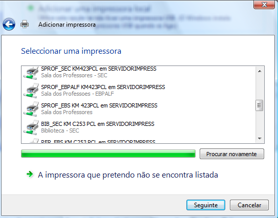 3. Seleccionar a impressora desejada e clicar em seguinte.. 4.