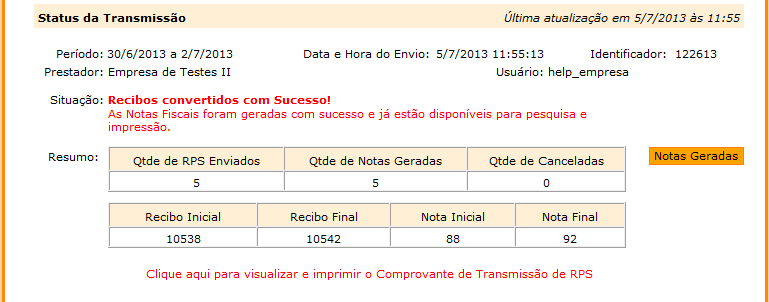 Quando houver ocorrência de erro, clique no botão Lista de Erros para visualizar a descrição de cada um d os erros e também a sugestão de solução conforme pode ser visto na imagem a seguir.