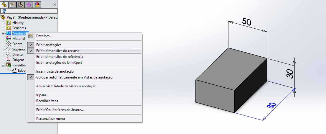 Para que a utilização das equações seja facilitada é necessário alterar algumas opções do Solidworks.