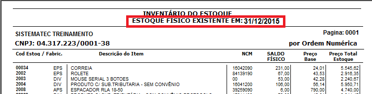 Página 5 de 7 No final, será apresentado uma tela com o Inventário do Estoque. O resultado também é exportado na pasta: ESCRITÓRIO - ARQUIVO: INVENTÁRIO1.