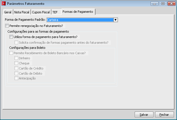 Formas de Pagamento A partir da versão 6.01 foi disponibilizada rotina para cadastro de Condições de Pagamento.