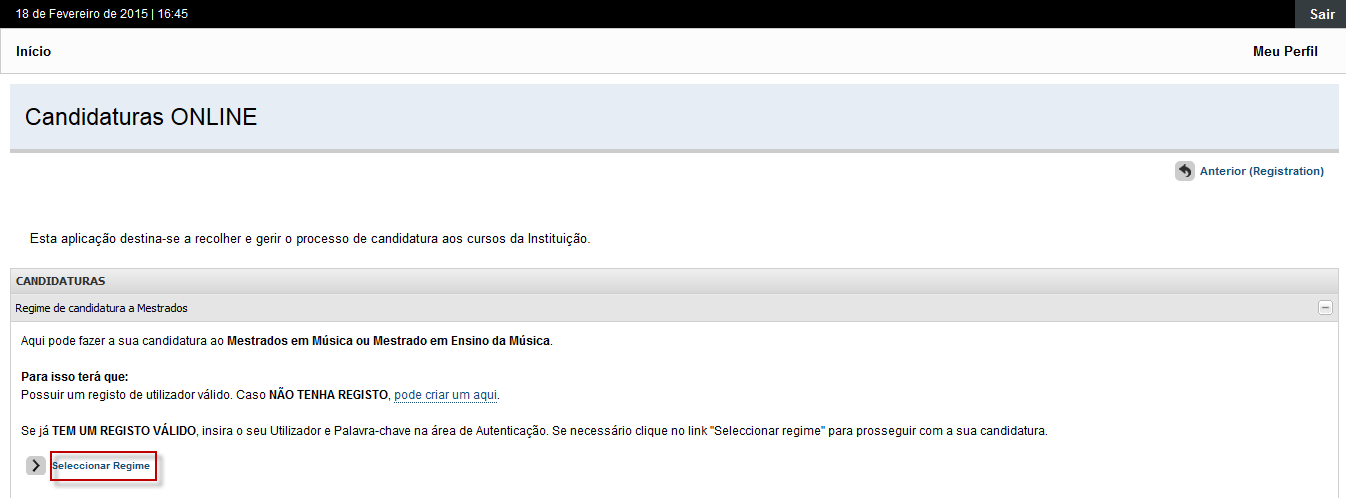 1.3.2 Acesso ao sistema por um utilizador já registado Após efectuar a autenticação com