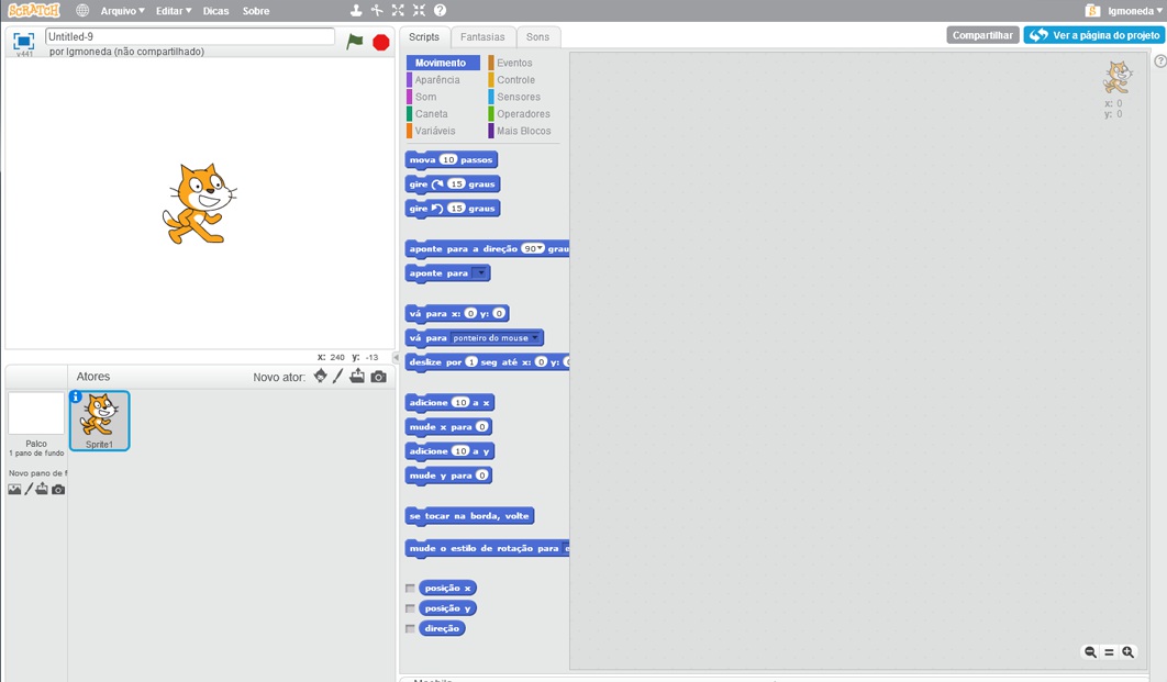 Você pode encontrar o editor Scratch on-line em jumpto.cc/scratch-new.